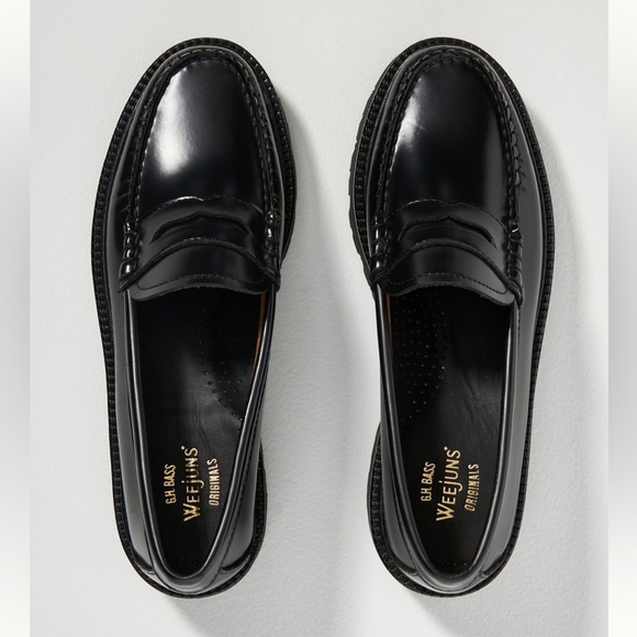 ANTHROPOLOGIE G.H. Bass WEEJUNS Whitney Super Loafer Black Leather Loafers - Picture 2 of 10